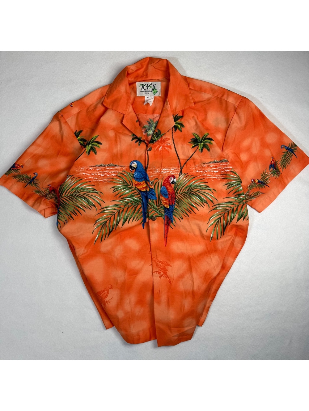 Ky's Orange Parrot & Palm Tree Aloha Shirt